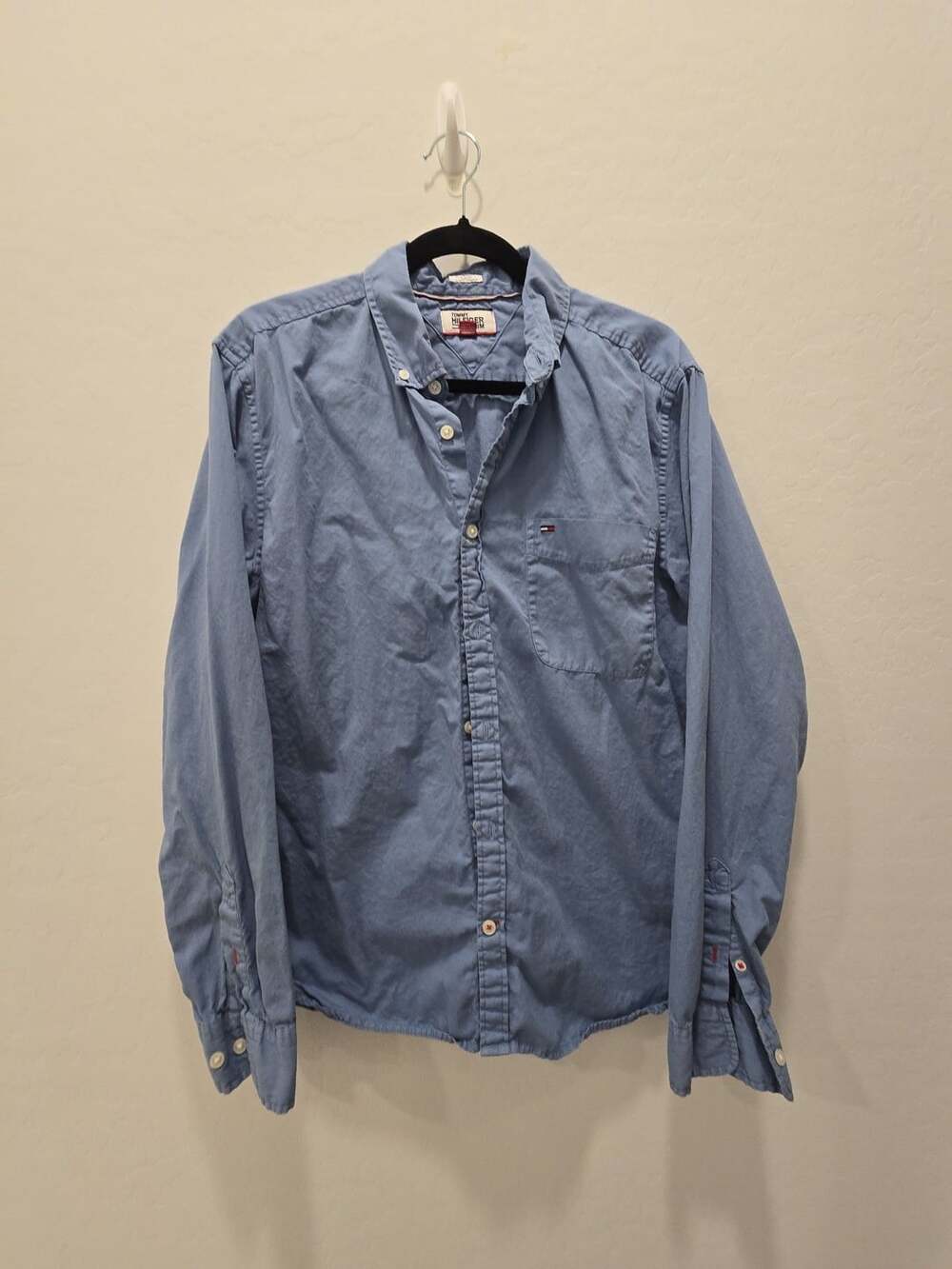 Tommy Hilfiger Denim Shirt Size L Blue Slim Fit Long